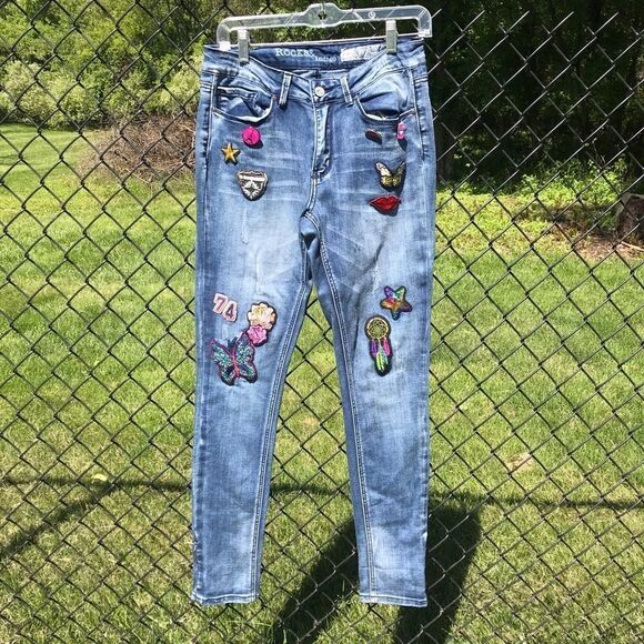 Rocks & Indigo hi-rise skinny jeans with  patches - Picture 1 of 11